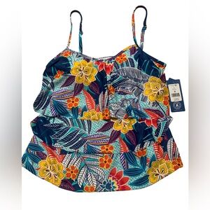 Caribbean Joe Women’s Multicolor Floral Power  Swim Tanking, Sz 8